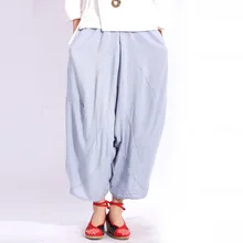 Women Harem Pants solid color chinese National style Elastic waist Loose Trousers Fashion Ankle length Plus size
