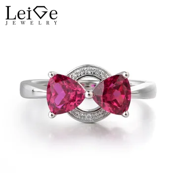 

Leige Jewelry Lab Red Ruby Gemstone 925 Sterling Silver July Birthstone Trillion Cut Double Stones Wedding Rings For Woman