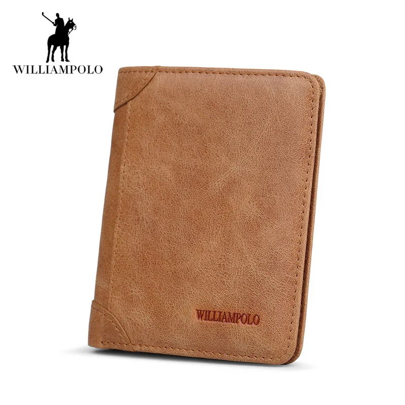 

WILLIAMPOLO 2018 Slim Mens Wallet Leather Genuine Brand Portefeuille Wallets Men Small Purses High Quality Mini Portfel POLO263