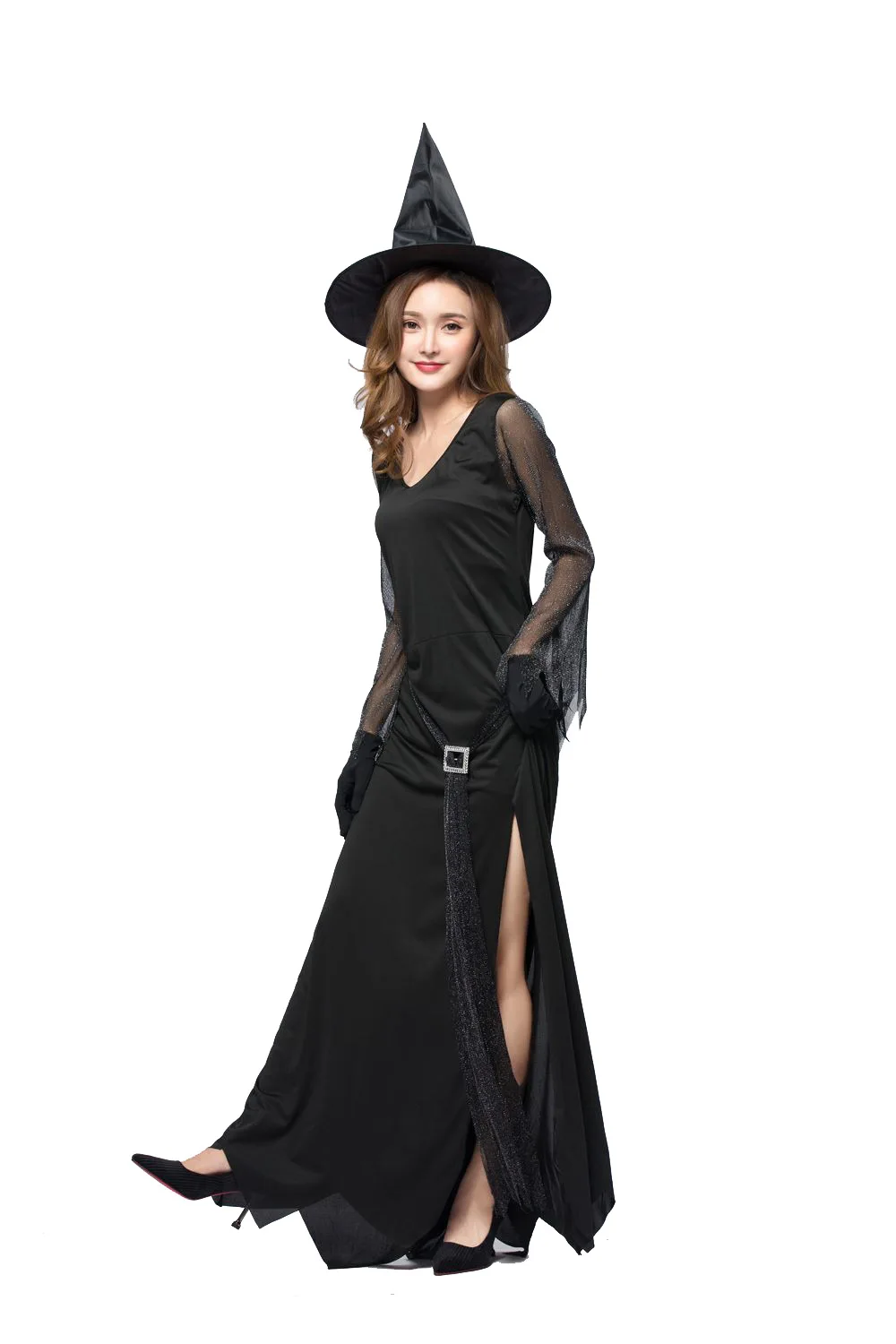 Новинка 2019 черный сексуальный костюм на Хэллоуин для женщин плюс размер длинное платье злой костюм ведьмы для Хэллоуина Adulte Femme Disfraces Mujer