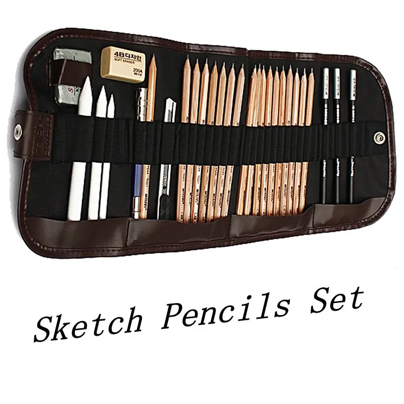 

29 Pieces / Set Sketch Pencils Charcoal Pencil Eraser Cutter Kit Bag Art Craft High Quality Sketch Drawing Kit For Drawing