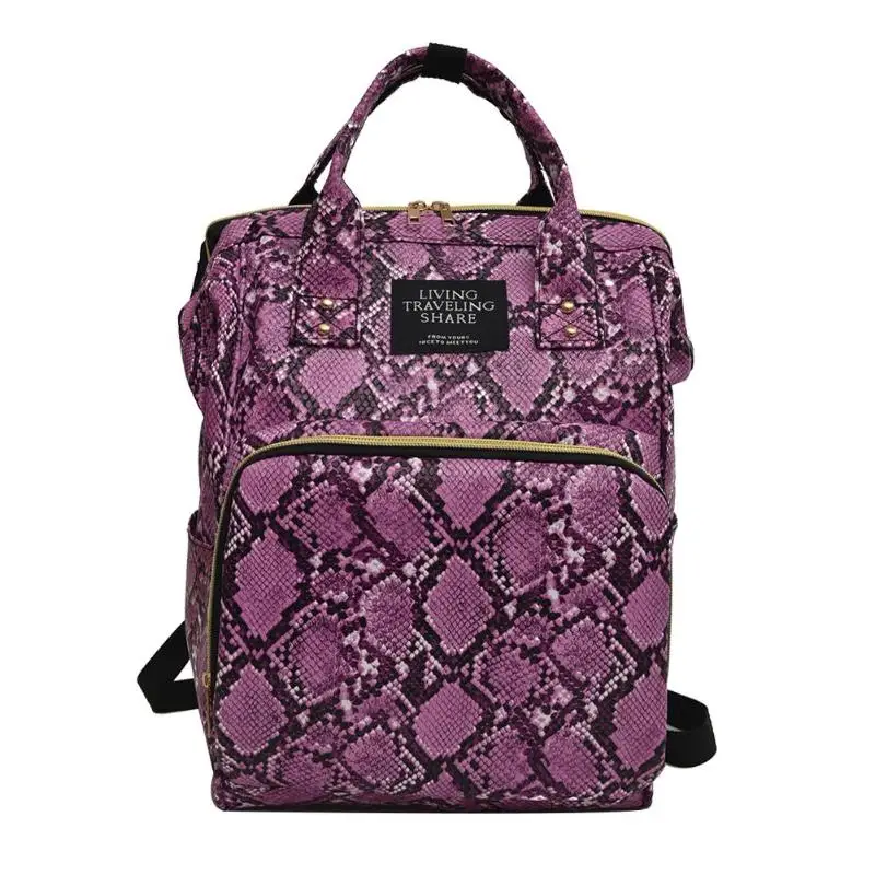 Женский Большой Вместительный рюкзак с принтом змеи для мам, для путешествий, через плечо, многофункциональные, большие, из искусственной кожи, для беременных, подгузники, сумки с верхней ручкой