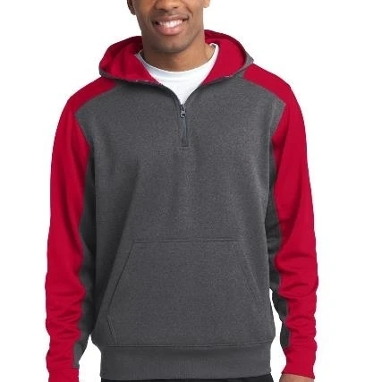 Sport-Tek ST249 Mens Tech Fleece Colorblock 1 by 4-Zip Hooded Sweatshirt Graphite Heather & True Red - Medium (1)