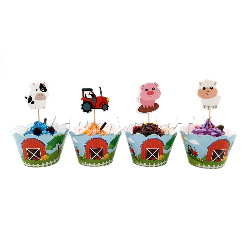 

Animal Farm Animals Birthday Party Dessert Table Cupcakes Decoration and Edge Cards
