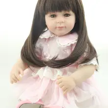 50 см Прекрасные Девушки-куклы длинные каштановые волосы розовое платье принцессы куклы силиконовые возрождается куклы Brinquedos Juguetes