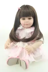 Новый 50 см Прекрасные Девушки-куклы длинные каштановые волосы розовое платье принцессы куклы силиконовые возрождается куклы Brinquedos Juguetes