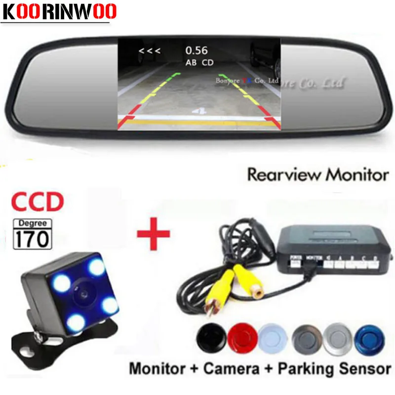 Koop Koorinwoo Zichtbaar Parkeer Systeem Reverse Back up 4 Radars Video Systeem 4.3 Auto Monitor Auto Achteruitrijcamera Parktronic