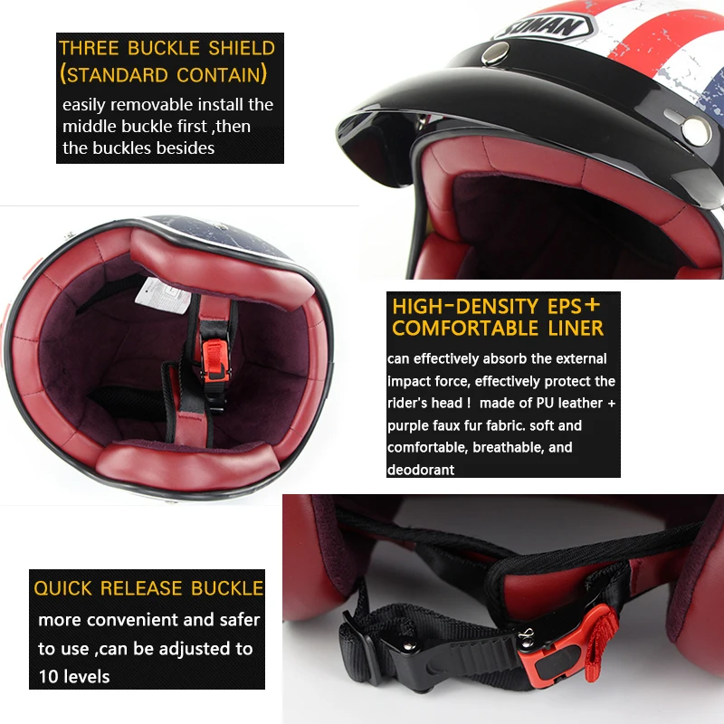 Мотоциклетный шлем Ретро винтажный немецкий стиль 3/4 открытый шлем Скутер Чоппер Крузер Байкер Мото шлем очки маска