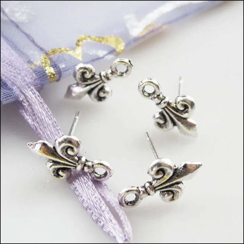 12Pcs Tibetan Silver Tone /"Fleur de lis/" Wire Earrings Hooks Findings 9x14mm