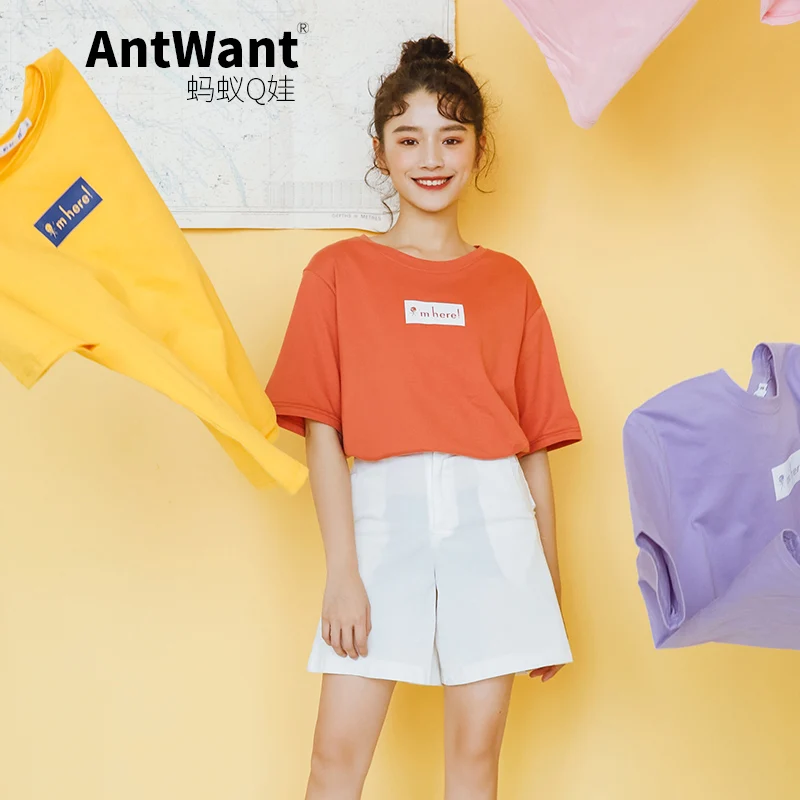 

Casual Cotton T-Shirt for Women with Funny Pattern and Loose Letters and Half Sleeve Summer 2019