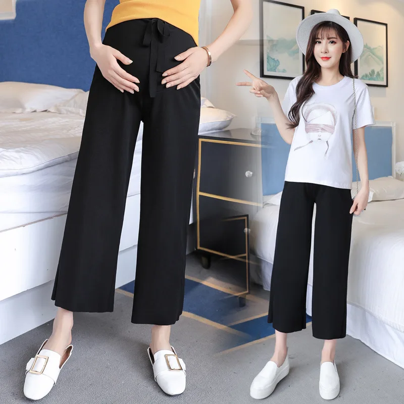 

Maternity Pants Length Thin Wide Leg Loose Pants Elastic Waist Belly Trousers Clothes for Pregnant Women Formal Work Clothing