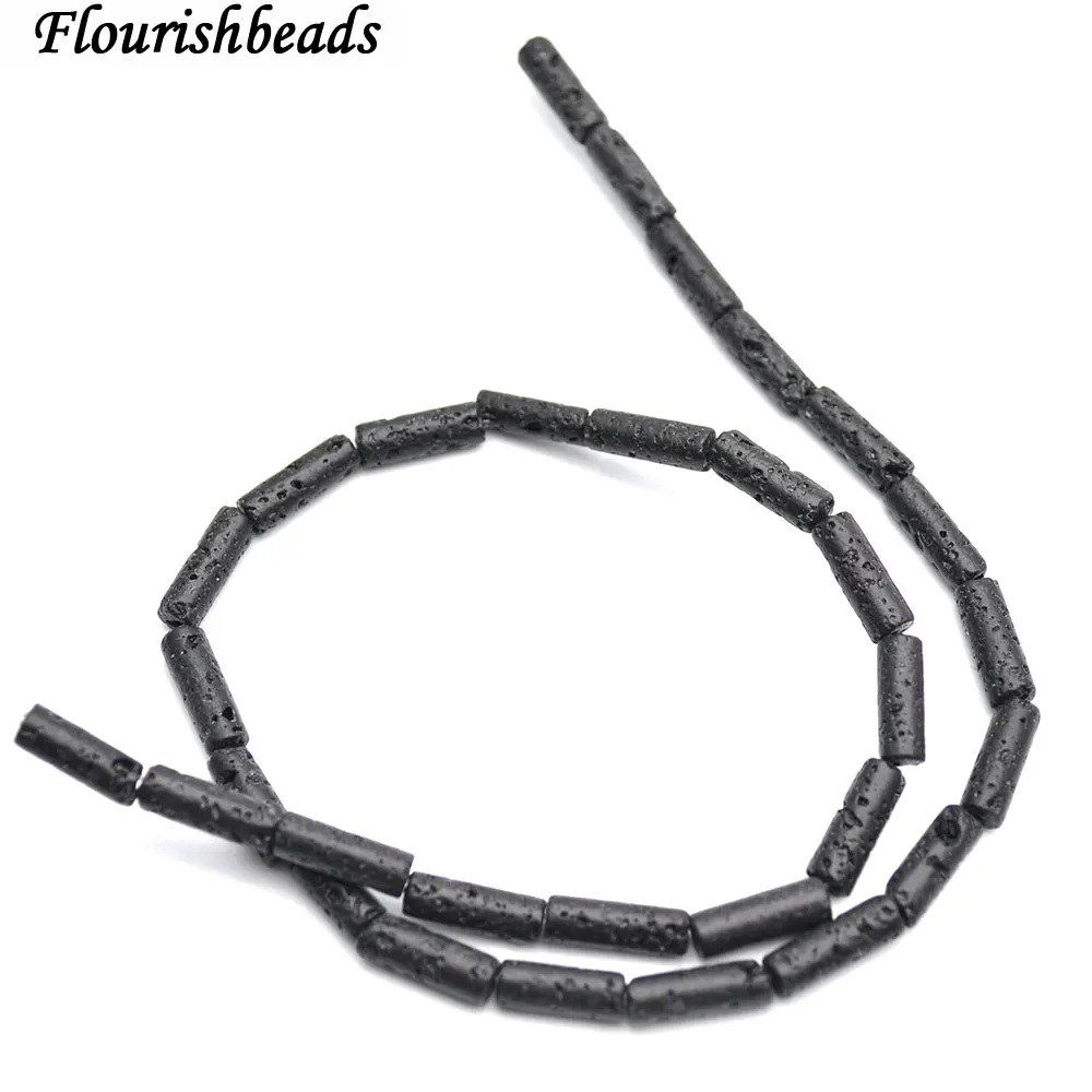 

4x13mm Black Lava Round Cylinder Tube Stone Loose Beads