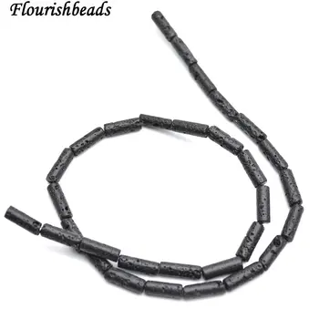 

4x13mm Black Lava Round Cylinder Tube Stone Loose Beads