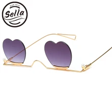 Sella Новое поступление, УНИКАЛЬНЫЕ Солнцезащитные очки без оправы в форме сердца, сексуальные женские очки в металлической оправе с красными фиолетовыми линзами, горячая Распродажа Летних солнцезащитных очков