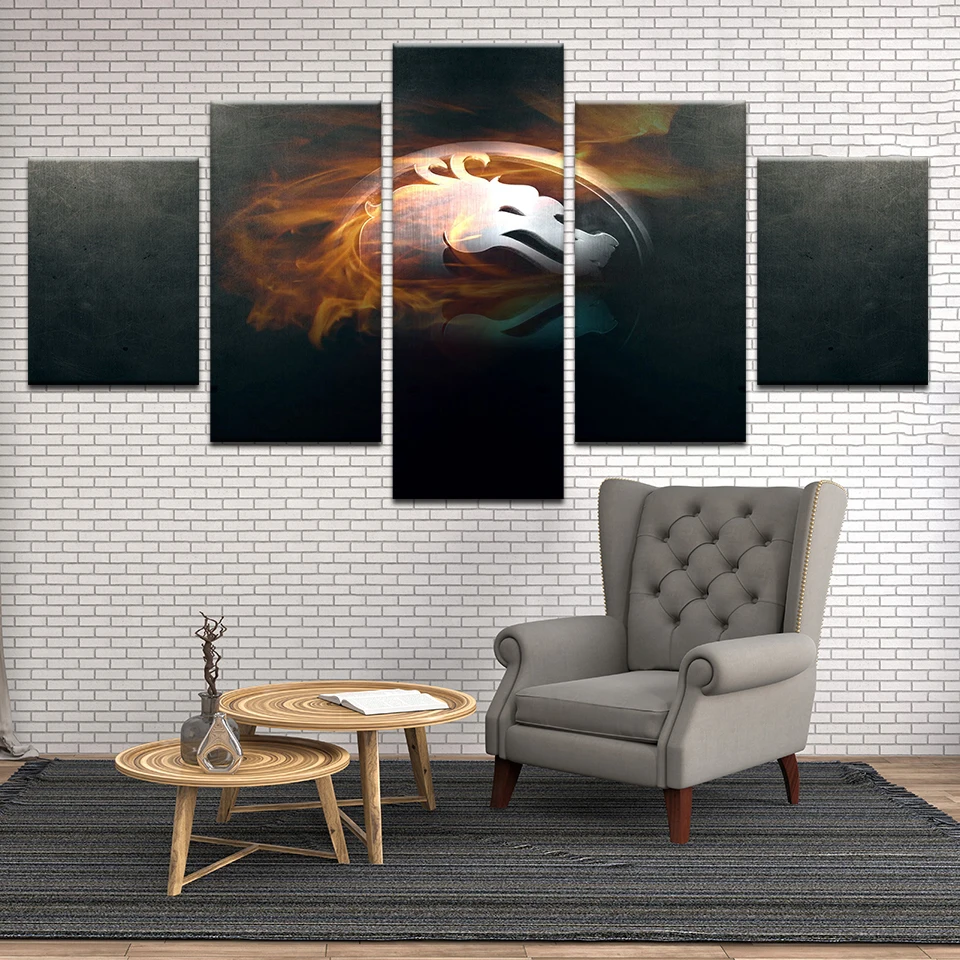 HD Print 5pcs Mortal Kombat Flames Game Canvas Wall Art Painting Home Decor Living Room Picture | Дом и сад