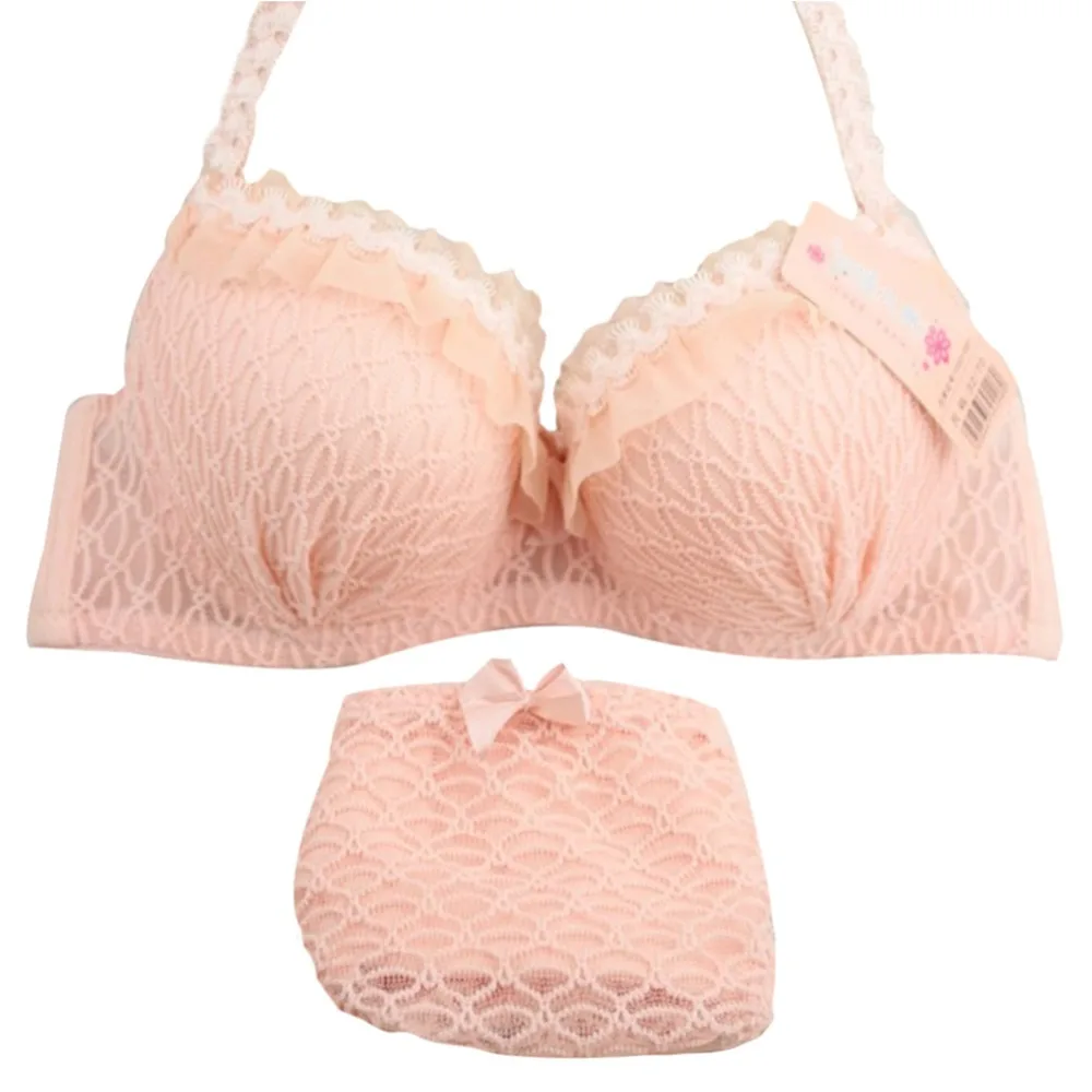 New 3/4 Cup Women Lingerie Ruffle Push-Up Bra Lace Underwear Underwired Bra Sets+Panties