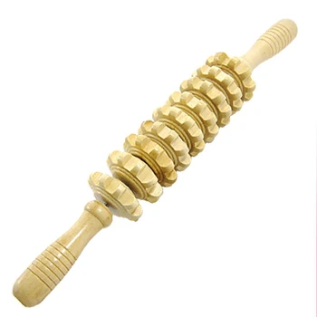 

Lady Home Wooden Wheel 9 Rollers Belly Health Massager