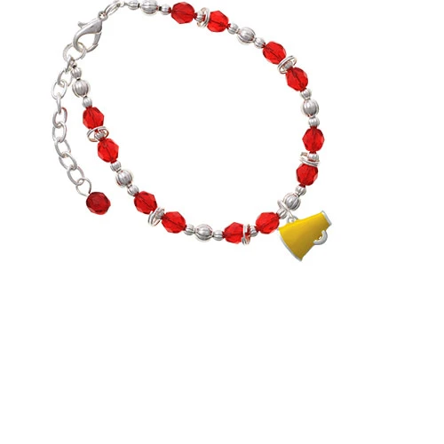 Silvertone Small Yellow Megaphone Red Beaded Bracelet