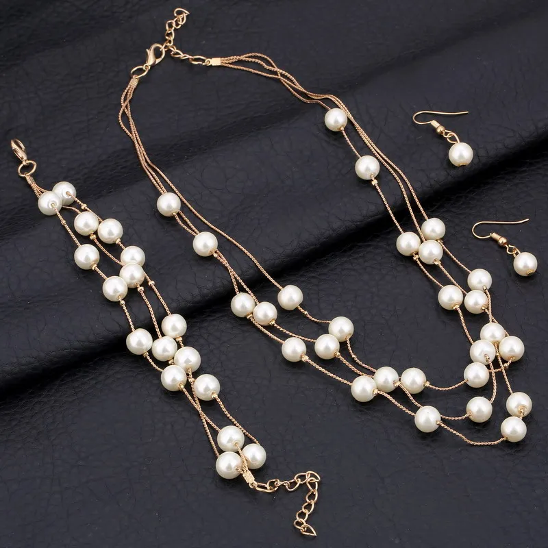 Комплект из колье серёг и браслета с искусственным жемчугом|necklace earring bracelet set|jewelry