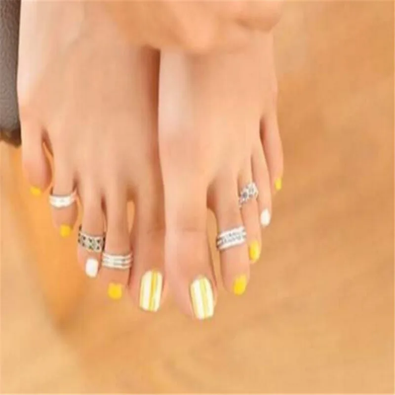 48pcs Retro Carved Flower Toe Rings Foot Beach Jewelry Finger Open