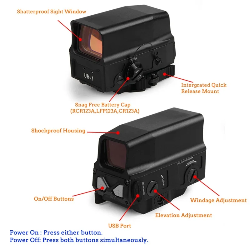 UH-1 Красный точка зрения QD быстрого отсоединения Голографическая Reflex область USB Зарядное устройство кабель fit 20 мм рейку для охоты страйкбол HT5-0045