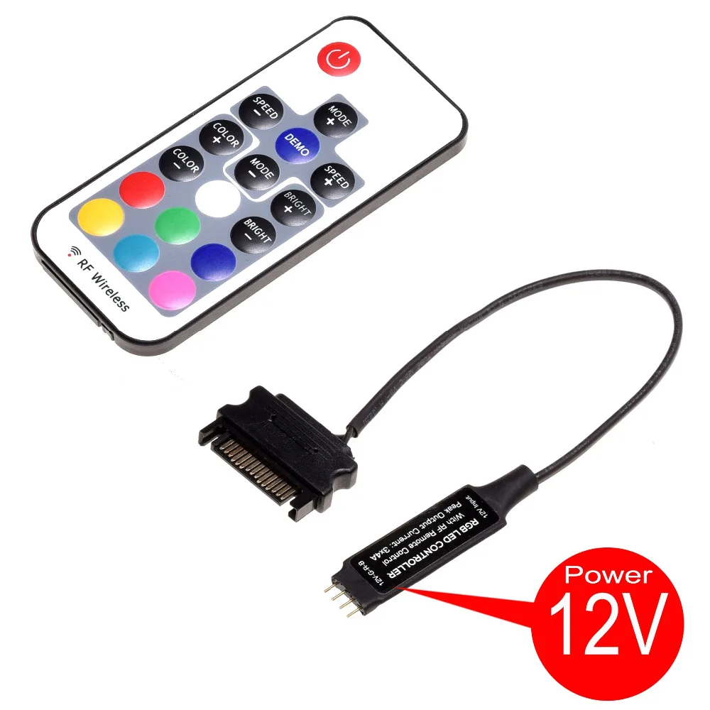 12V RGB комплект управления, пульт дистанционного управления, SATA питание, несколько динамических режимов и статического цвета, дыхательное освещение