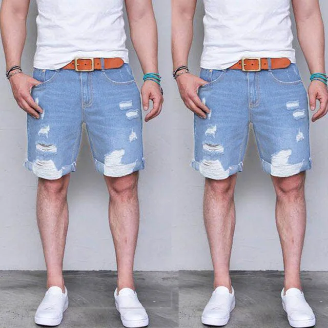 

New style hot sales 2019 ISHOWTIENDA Men's Summer Fashion Causal Slim Fit Sport Shredded Denim Shorts Jeans high quality