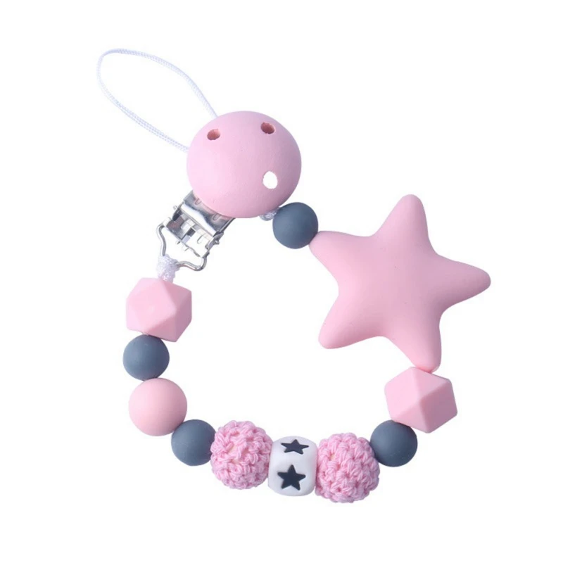 

Solid cute Baby Infant Star Shape Silicone Pacifier Holder Clip Nipple Teether Dummy Beads Strap Chain 1