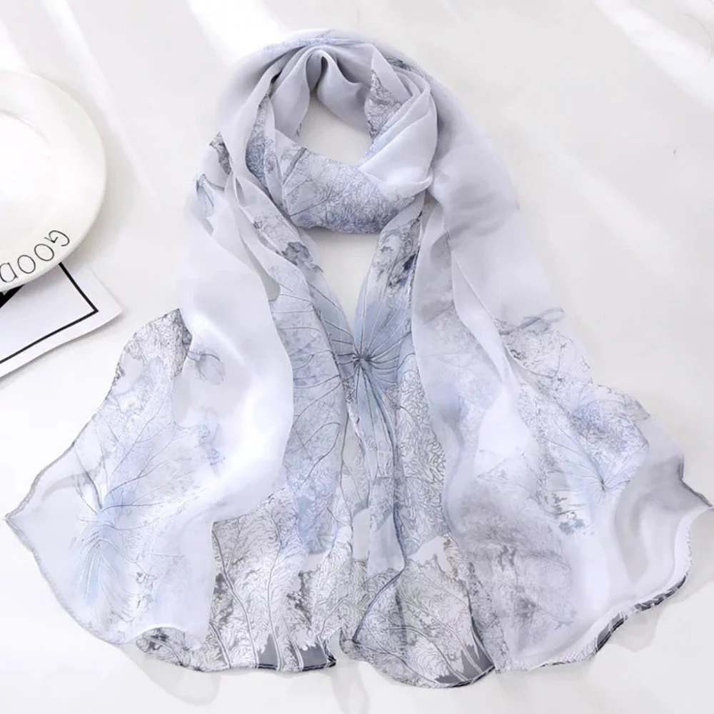 Womens 100/% Georgette Scarf Satin Scarf Fashion Scarf Neck Wear Fashion Women Lotus Printing Scarves