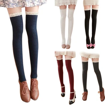

Japanese Style Women High Quality Twist Cotton Lace over Knee Socks Warm Tube Stocking Women Collant for Famale Women Collant