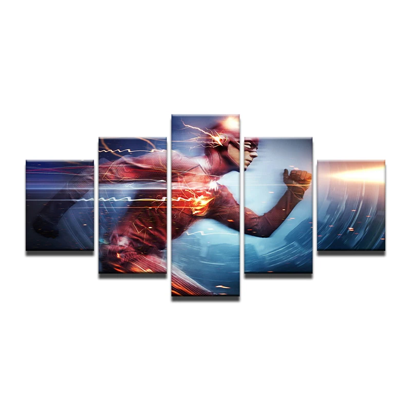 Framed 5 Pieces Modern Canvas Art The Flash Poster Printed Wall Art Picture Painting on Canvas