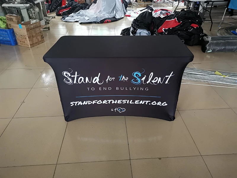 

Free Shipping Table clothes 4'Stretch Fabric Table Cover Fits 6ft Table Printed Full Color Dye Sublimation, Custom Elasticity