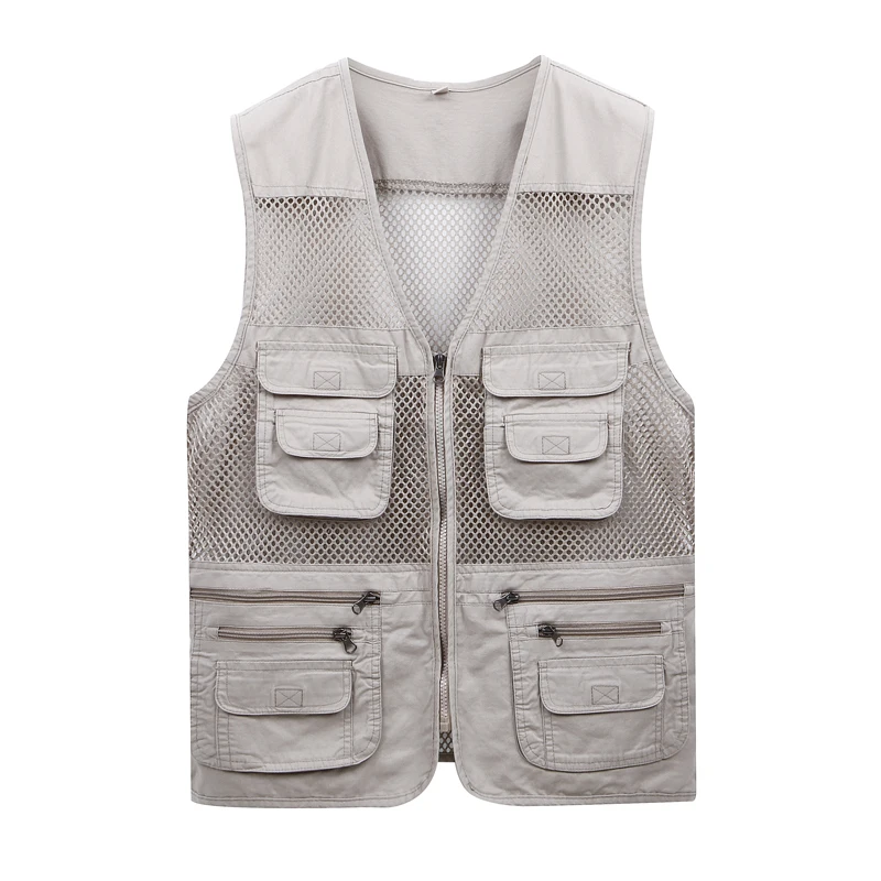 

2019 men's spring and summer thin mesh gauze mesh multi-pocket vest