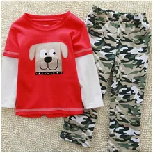 ST71, собаки, 6 компл./лот, комплекты детской одежды для малышей, футболка с длинным рукавом+ камуфляжные штаны пижамы для От 1 до 6 лет