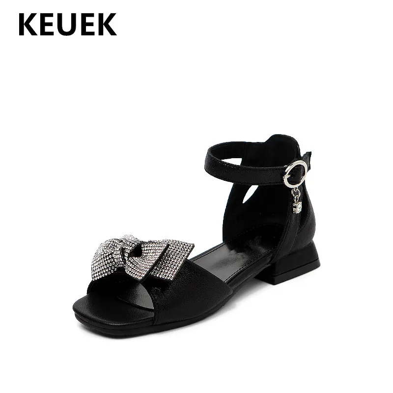 

New Children Shoes Girls Princess Low-heeled Bowtie Rhinestone Student Sandals Gladiator Baby Kids Summer Sandals 018
