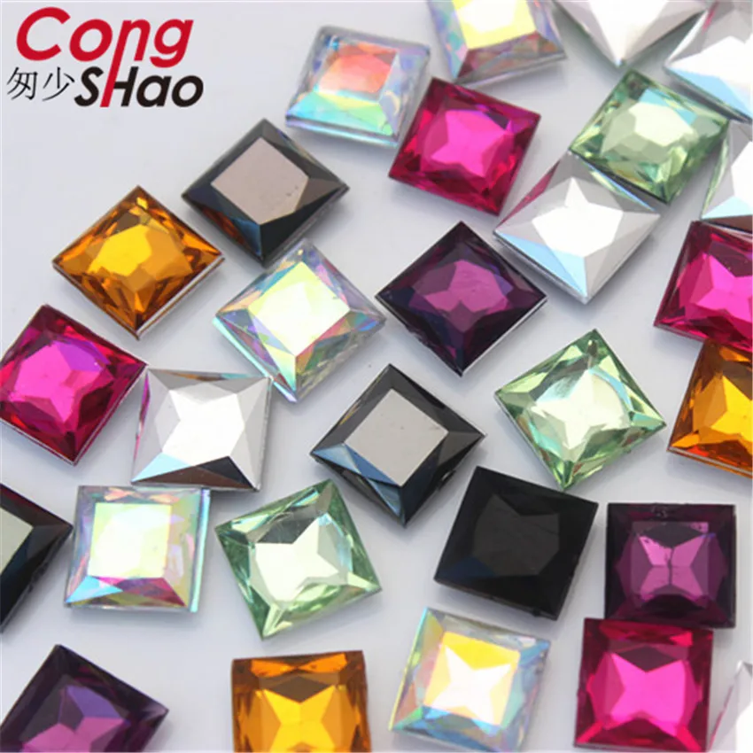 

Cong Shao 200pcs 10mm Colorful Acrylic Square Rhinestone trim Sharp bottom stones and crystals DIY Jewellery Accessories CS132