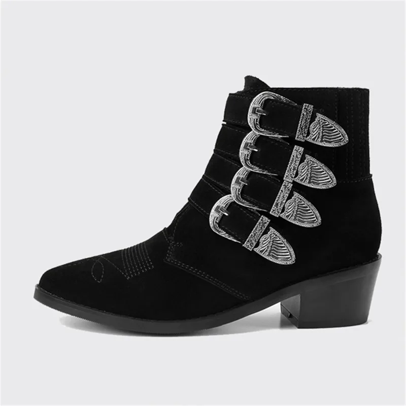 Métal Brodé Dames Épais Noir Nouvelles Automne Plates Martin En Chaussures Boucles Talon Femmes Bottines Mabaiwan Bottes Moto Botas 7xw8d