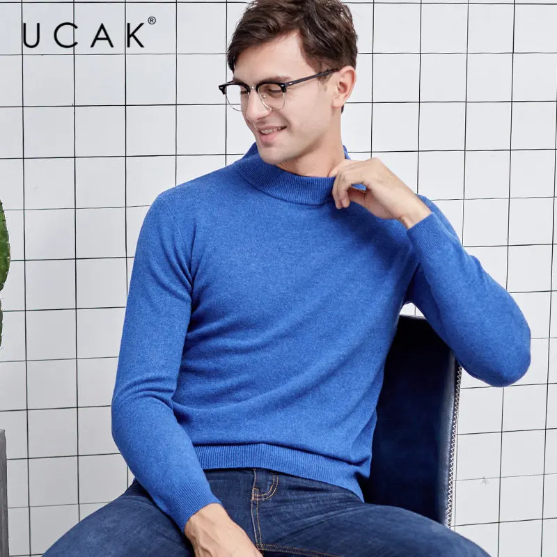 UCAK Brand Sweater Men Thick Warm Turtleneck Pull Homme Pure Merino Wool Pullover Men Autumn Winter Soft Cashmere Sweaters U3013