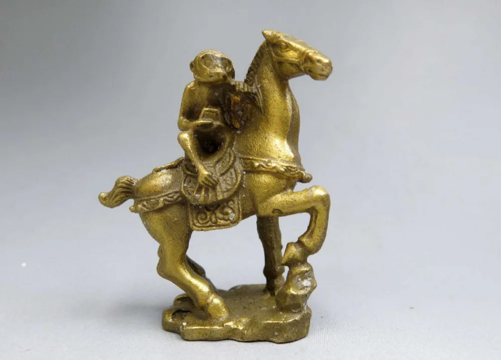 

671115812*++China brass sculpture carved copper Feng Shui lucky monkey on horse Statue