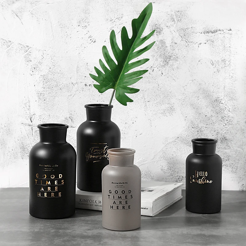 Black Matte English Letters Glass Vase Simple Hydroponic Stem Flower