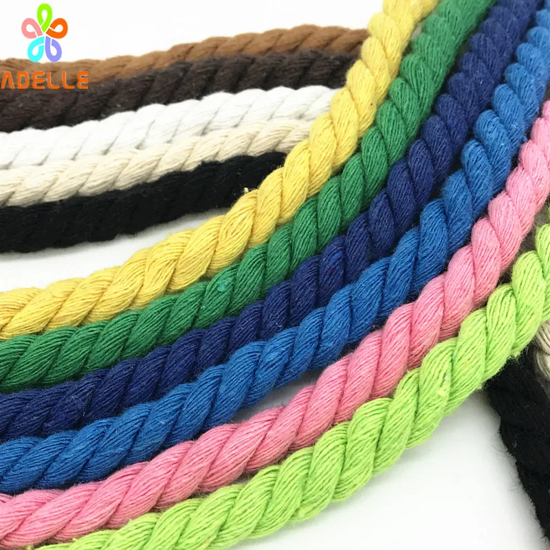 

Colored Pure Cotton Rope 8mm/12mm Triple Strand Twine 0.3''/0.5'' Sash Accessory DIY handwork bondage handle free shipping 10m