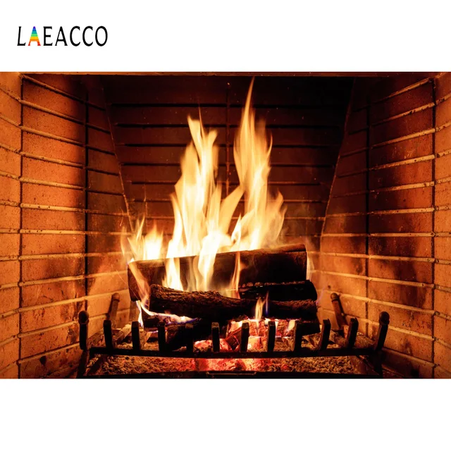 Laeacco Brick Burning Fireplace Warmly Scene Newborn Photography