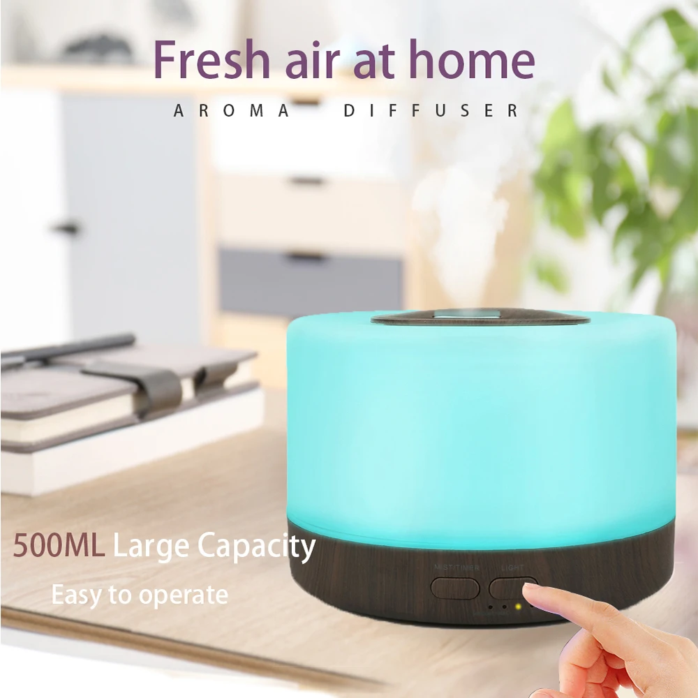 

500ML Colorful Night Light Mini USB Ultrasonic Air Humidifier Essential Oil Aroma Diffuser Mist Maker Time Setting Fogger