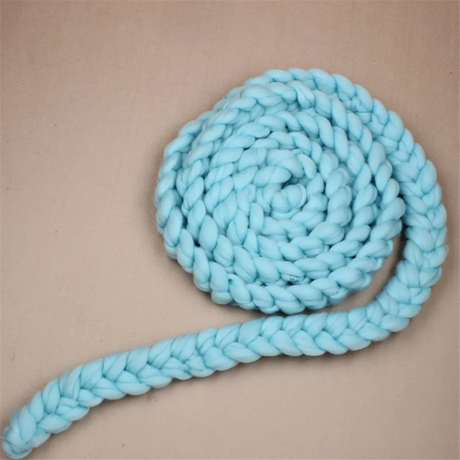 В скандинавском стиле из исландского шерстяного волокна с веревкой 350 см, корзина с плетеной оплеткой, одеяло, корзина для новорожденных, реквизит для фотосессии, детское шоу - Цвет: light blue