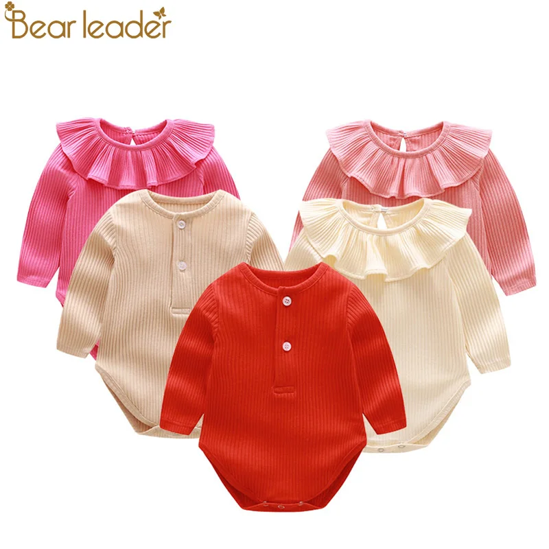 

Bear Leader Baby Rompers New Spring Baby Girls Clothes Solid Button Kids Clothes Cotton Round Collar Toddler Rompers
