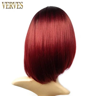 VERVRES ombre синтетические парики 10 дюймов женские короткие парики с прической Косплей Высокая температура волокна Боб с сеткой для волос женщин, черный, жук - Цвет: T1B/бордовый
