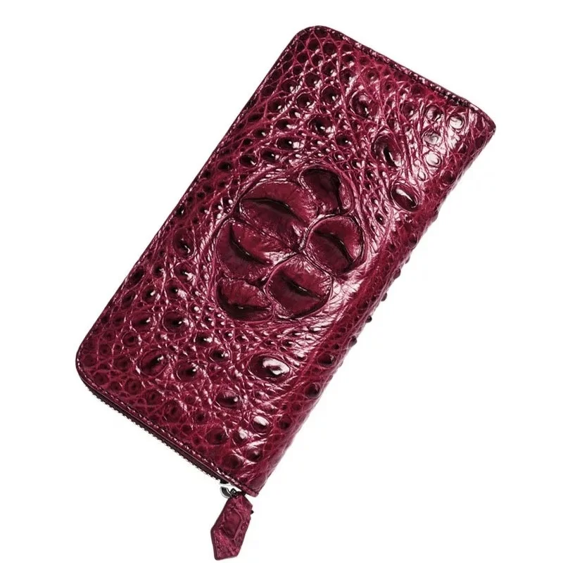 

Fancy Genuine Crocodile Skin Zipper Closure Lady Long Card Purse Coin Pocket Alligator Leather Women's Burgundy Clutch Wallet
