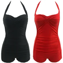 

Women's Solid Color Swimsuit Halter Size Swimwear 3XL Large size one-piece boxer Beach swimsuit w097#