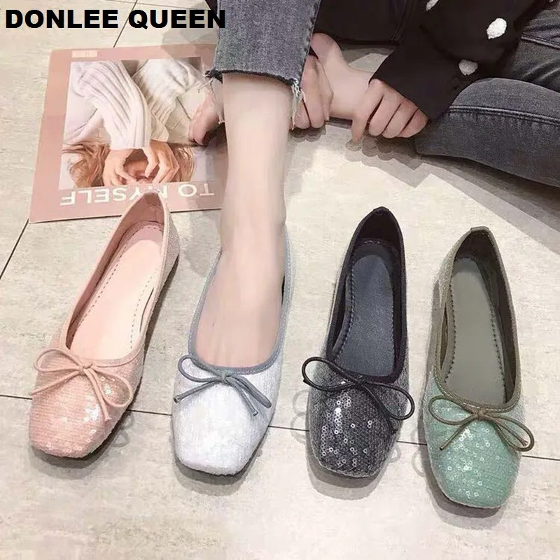 

DONLEE QUEEN 2019SS Women Flat Shoes Bling Bow Slip On Ballet Flats Ballerina Shoes Women Moccasins Loafer Shoe zapatos de mujer