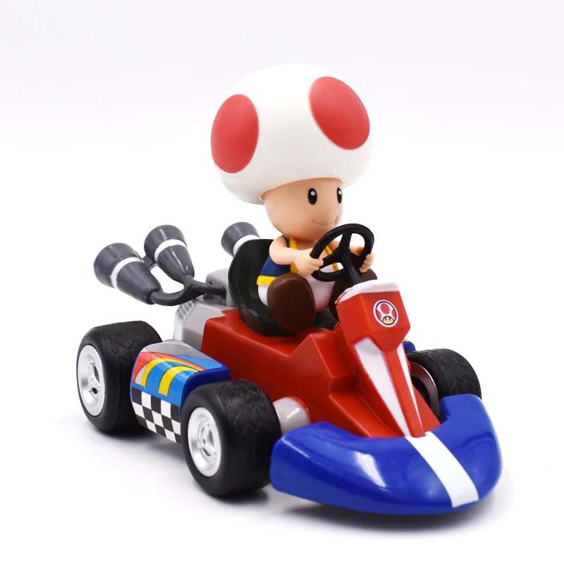 Super Mario Bros Mushroom Kart Pull Back Car Figures 13CM Japan Anime Red PVC Figma Kids Hot Birthday Gifts Toys For Boys